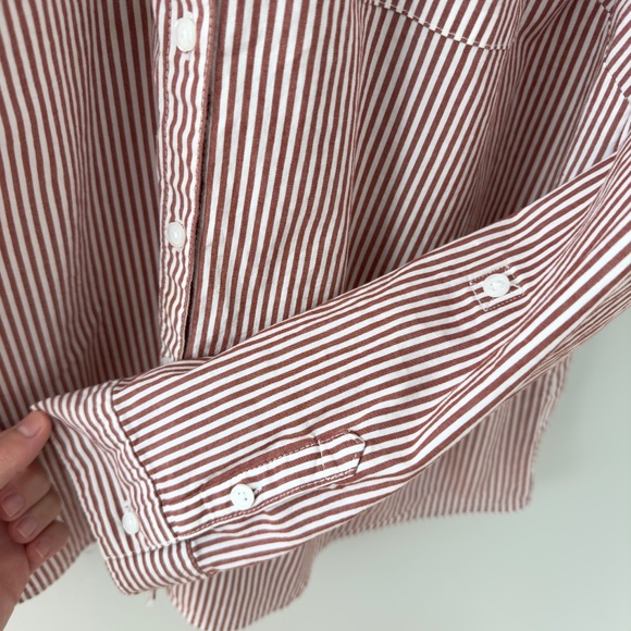 Croft & Barrow Rust Red/ White Striped Button Up Shirt - Picture 4 of 9
